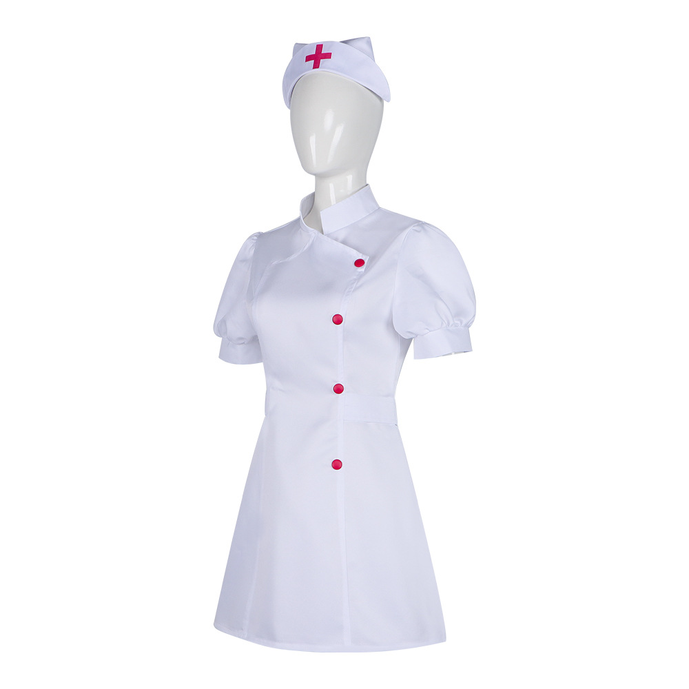 Medical Lab Units - ชุดพยาบาลสำหรับผู้หญิง เสื้อกาวน์แพทย์แขนสั้นสีขาว หมวกพยาบาล ชุดคอสเพลย์ปาร์ตี้ฮาโลวีน