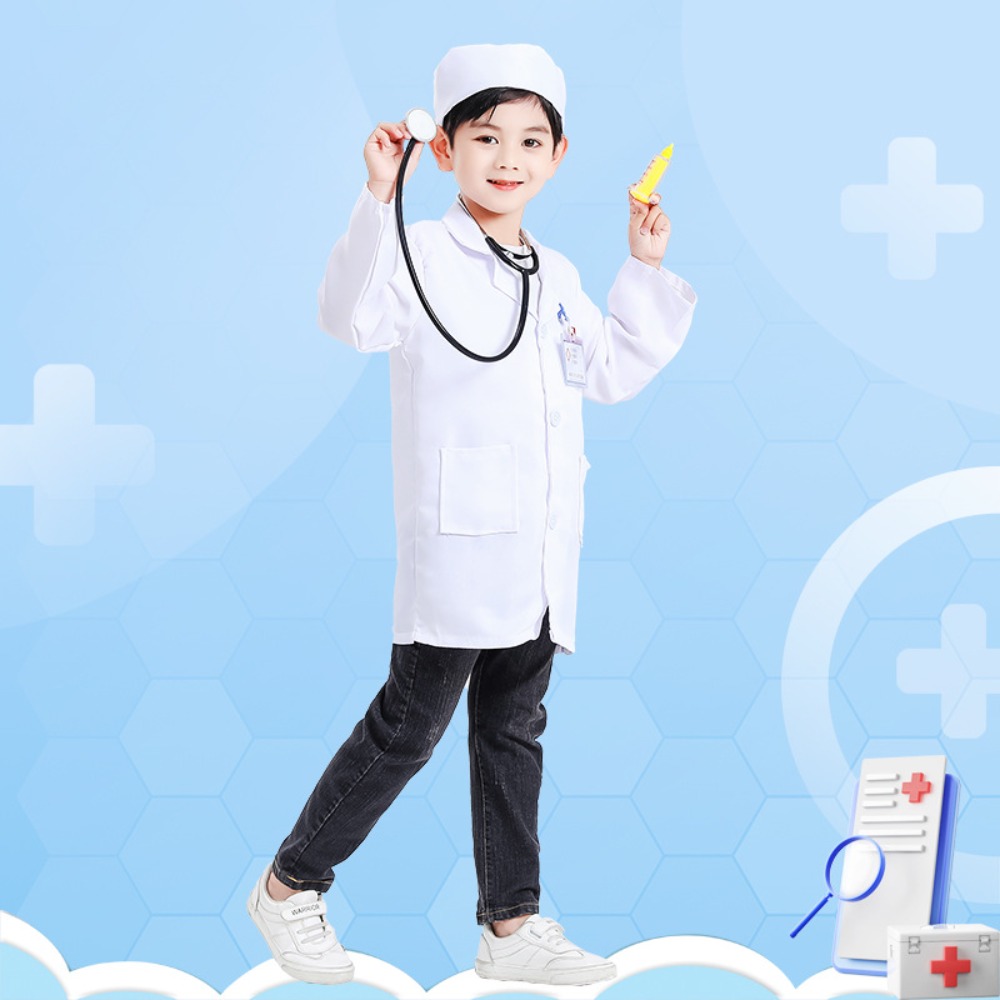 Medical Lab Coats - ชุดคอสตูมบทบาทสมมติคุณหมอและพยาบาลสำหรับเด็ก, เสื้อกาวน์สีขาวสำหรับการแสดงบนเวทีและการเล่นบทบาทสมมติ, ชุดแต่งกายแพทย์สำหรับเด็กเล็ก