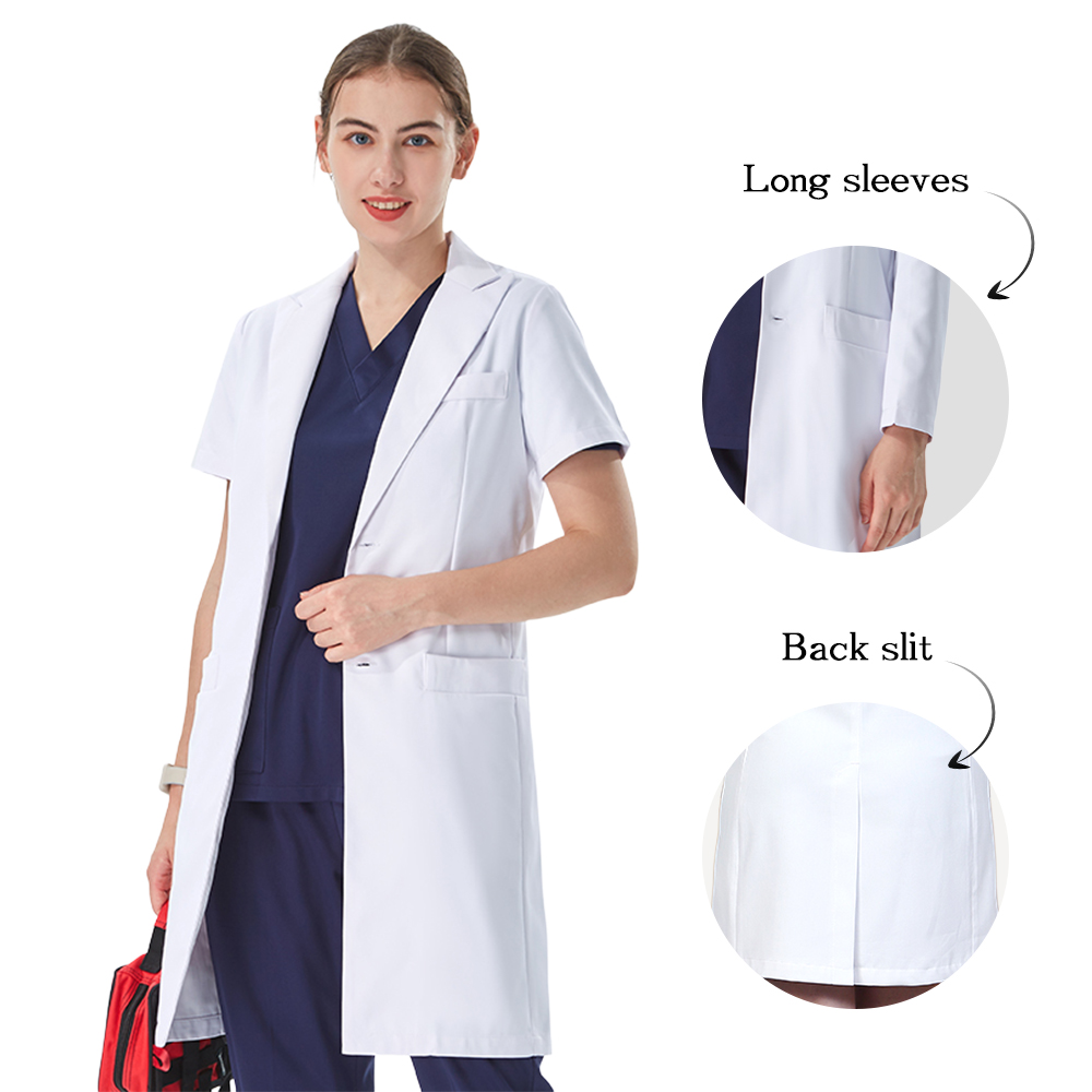 Medical Lab Coats - เสื้อกาวน์แพทย์สีขาว คอปก ดีไซน์สวยงาม สำหรับแพทย์หญิง ผ้าฝ้ายผสมโพลีเอสเตอร์ ทรงเข้ารูป
