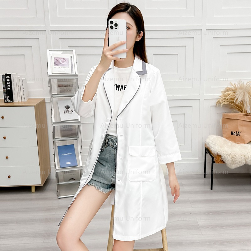 ความงามสีดําชุดBeautycian Robe - Medical Lab Coats บทวิจารณ์และราคา