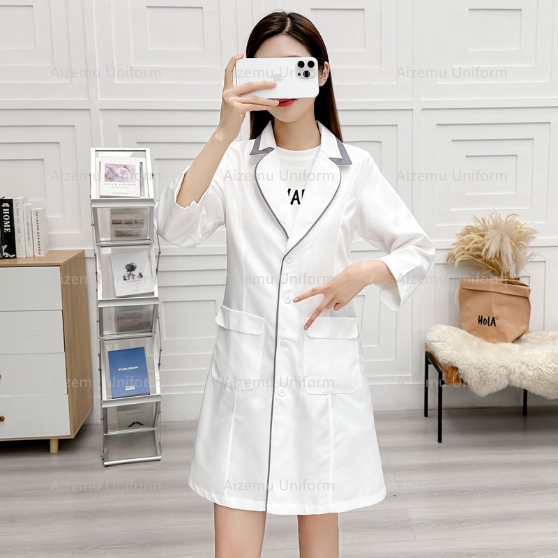 ความงามสีดําชุดBeautycian Robe - Medical Lab Coats บทวิจารณ์และราคา