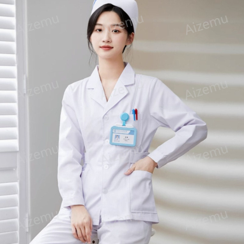 ชุดยูนิฟอร์มพยาบาลแขนยาวสีขาวใ - Medical Lab Coats บทวิจารณ์และราคา